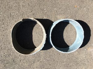 変形した塩ビの排水桝